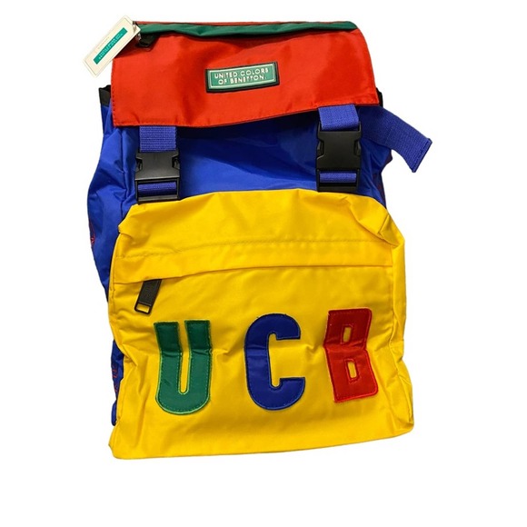 United Colors Of Benetton Handbags - Rare Vintage United Colors of Benetton Colorblock Bright UCB Backpack Day pack